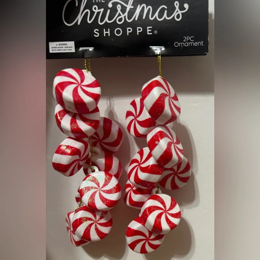 Christmas Shoppe Sugared Candy Peppermints Christmas Ornaments 5” Set of 2 NEW